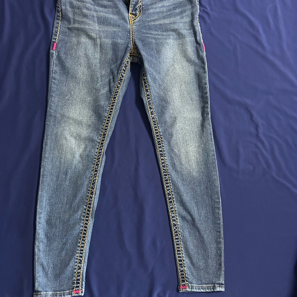 True Religion Blue Skinny Jeans with Pink Accents